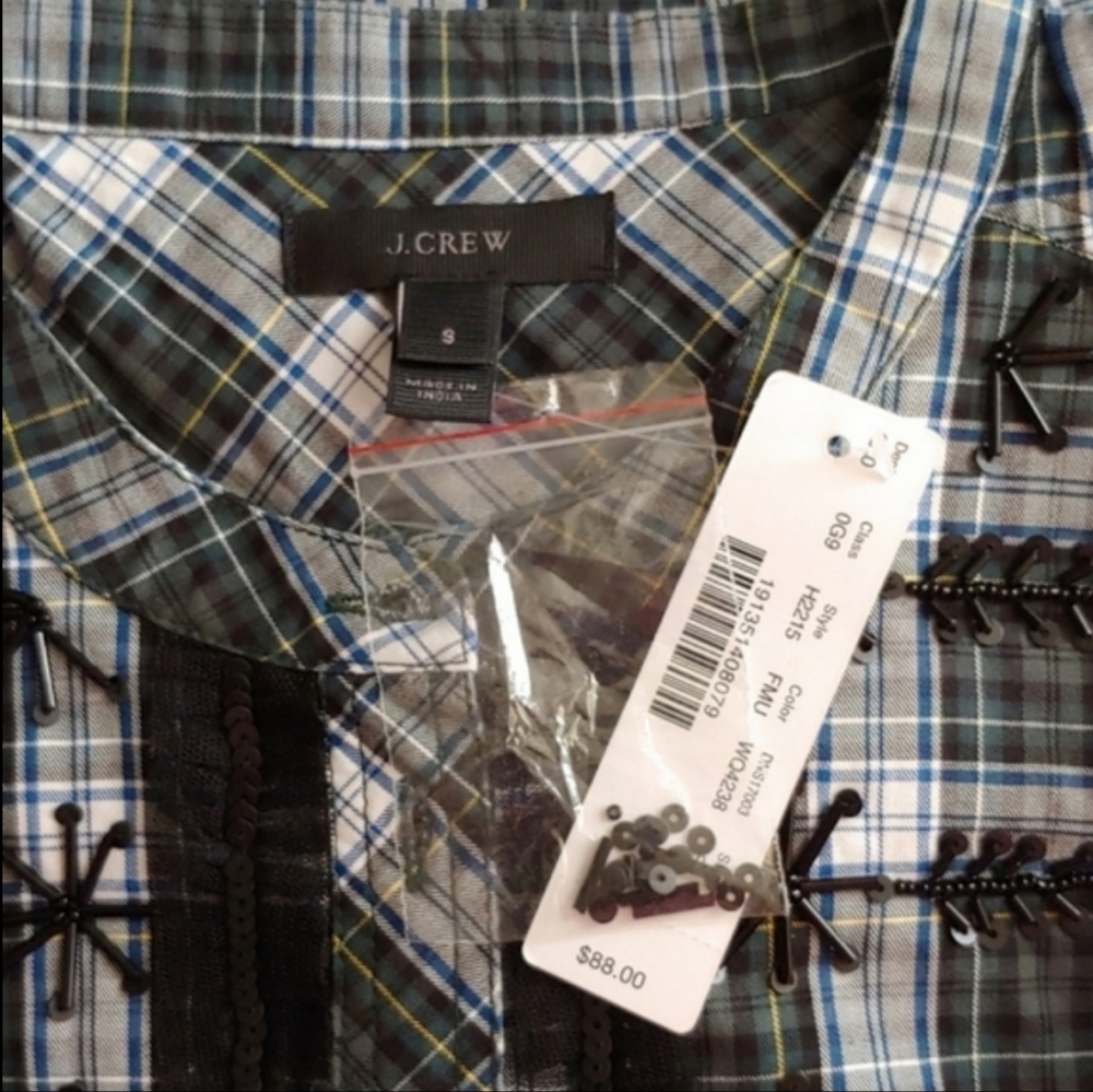 J. Crew Embellished Tartan Shirt; Runs Large - Picture 5 of 5